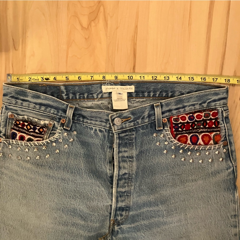 ❤️VERY RARE Tricia Fix free people Blue Patchwork Denim Maxi Skirt with Studs - Picture 14 of 16